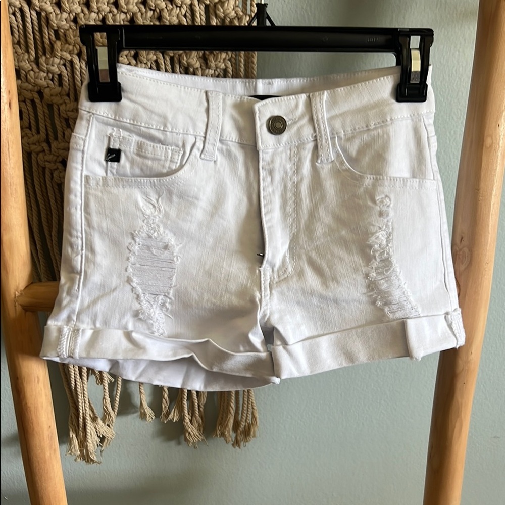 Kuwaii White Jean Shorts Distressed Cuffed Hem